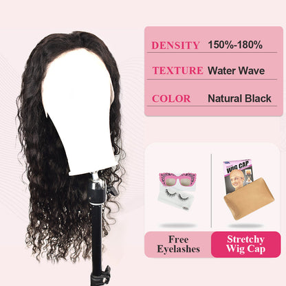 #1B Water Wave HD Lace Front Wigs Human Hair 180% Density Transparent Lace Frontal Wigs Pre Plucked With Baby Hair CVOHAIR