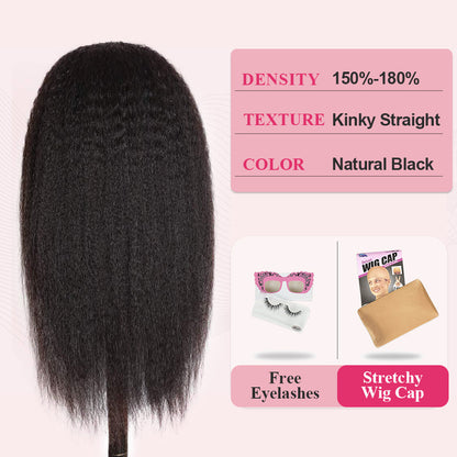 #1B Kinky Straight HD Lace Front Wigs Human Hair 180% Density Transparent Lace Frontal Wigs Pre Plucked With Baby Hair CVOHAIR