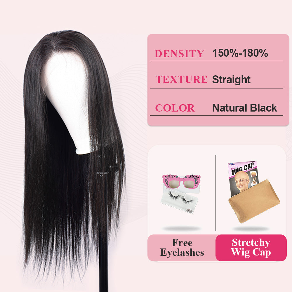 #1B Straight HD Lace Front Wigs Human Hair 180% Density Transparent Lace Frontal Wigs Pre Plucked With Baby Hair CVOHAIR