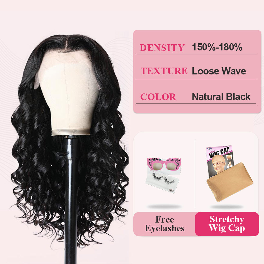 #1B Loose Wave HD Lace Front Wigs Human Hair 180% Density Transparent Lace Frontal Wigs Pre Plucked With Baby Hair CVOHAIR