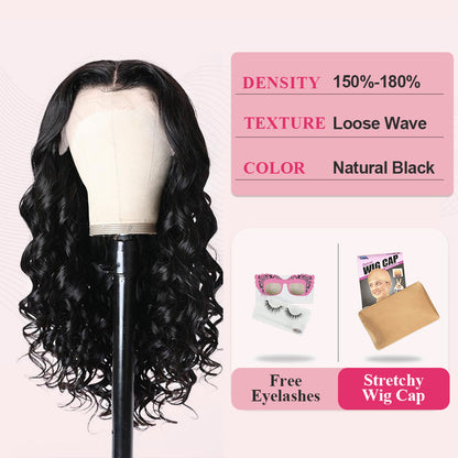 #1B Loose Wave HD Lace Front Wigs Human Hair 180% Density Transparent Lace Frontal Wigs Pre Plucked With Baby Hair CVOHAIR