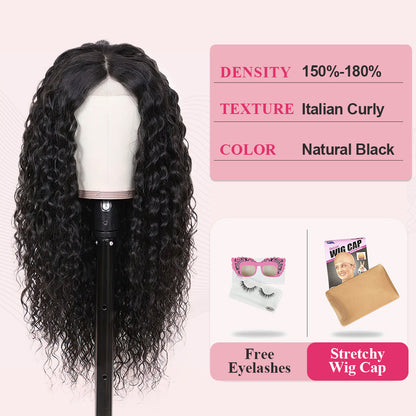 #1B Italian Curly HD Lace Front Wigs Human Hair 180% Density Transparent Lace Frontal Wigs Pre Plucked With Baby Hair CVOHAIR