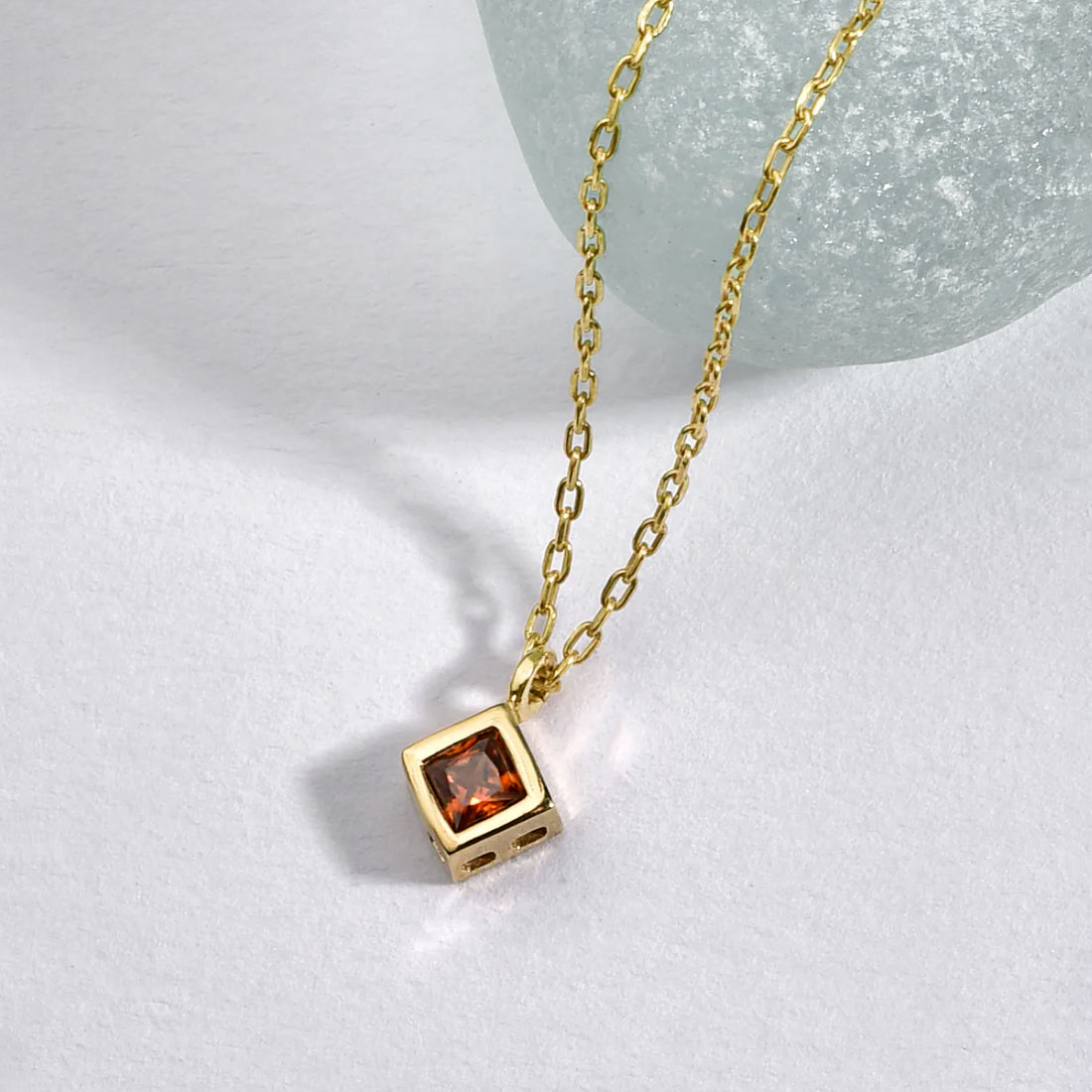 Personalized Square Birthstone Necklace Bezel Pendant