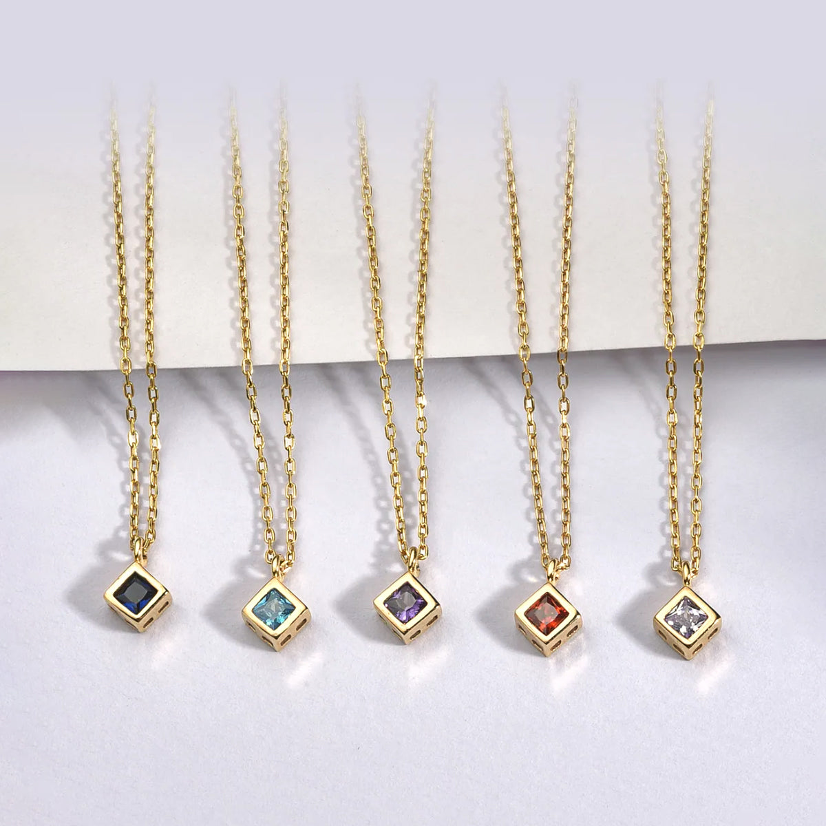 Personalized Square Birthstone Necklace Bezel Pendant