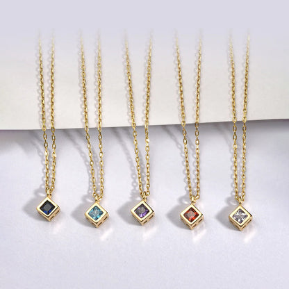 Personalized Square Birthstone Necklace Bezel Pendant