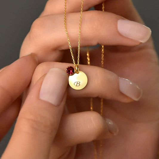 Birthstone Personalized Initial Letter Silver Chain Necklace
