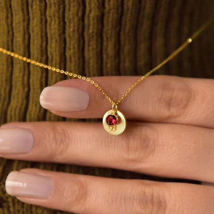 Birthstone Personalized Initial Letter Silver Chain Necklace