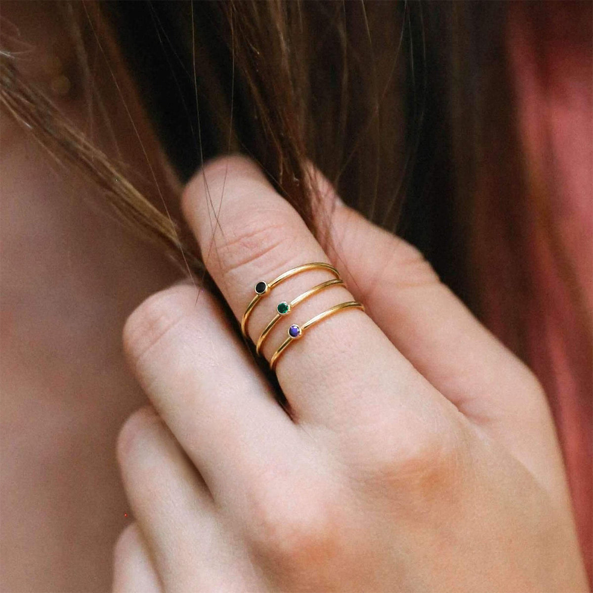 Dainty Birthstone Rings Stackable Gold Thin Bands