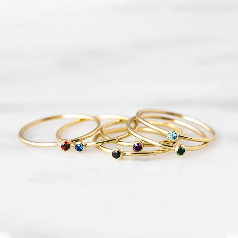 Dainty Birthstone Rings Stackable Gold Thin Bands