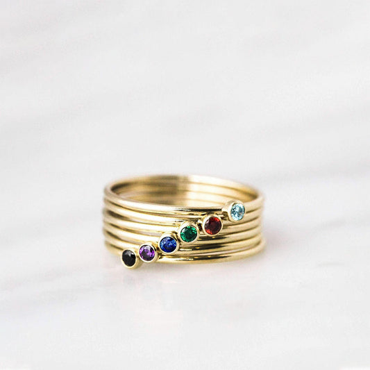 Dainty Birthstone Rings Stackable Gold Thin Bands