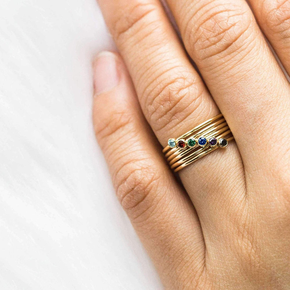 Dainty Birthstone Rings Stackable Gold Thin Bands