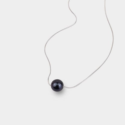 Single Black Pearl Necklace with Snake Chain
