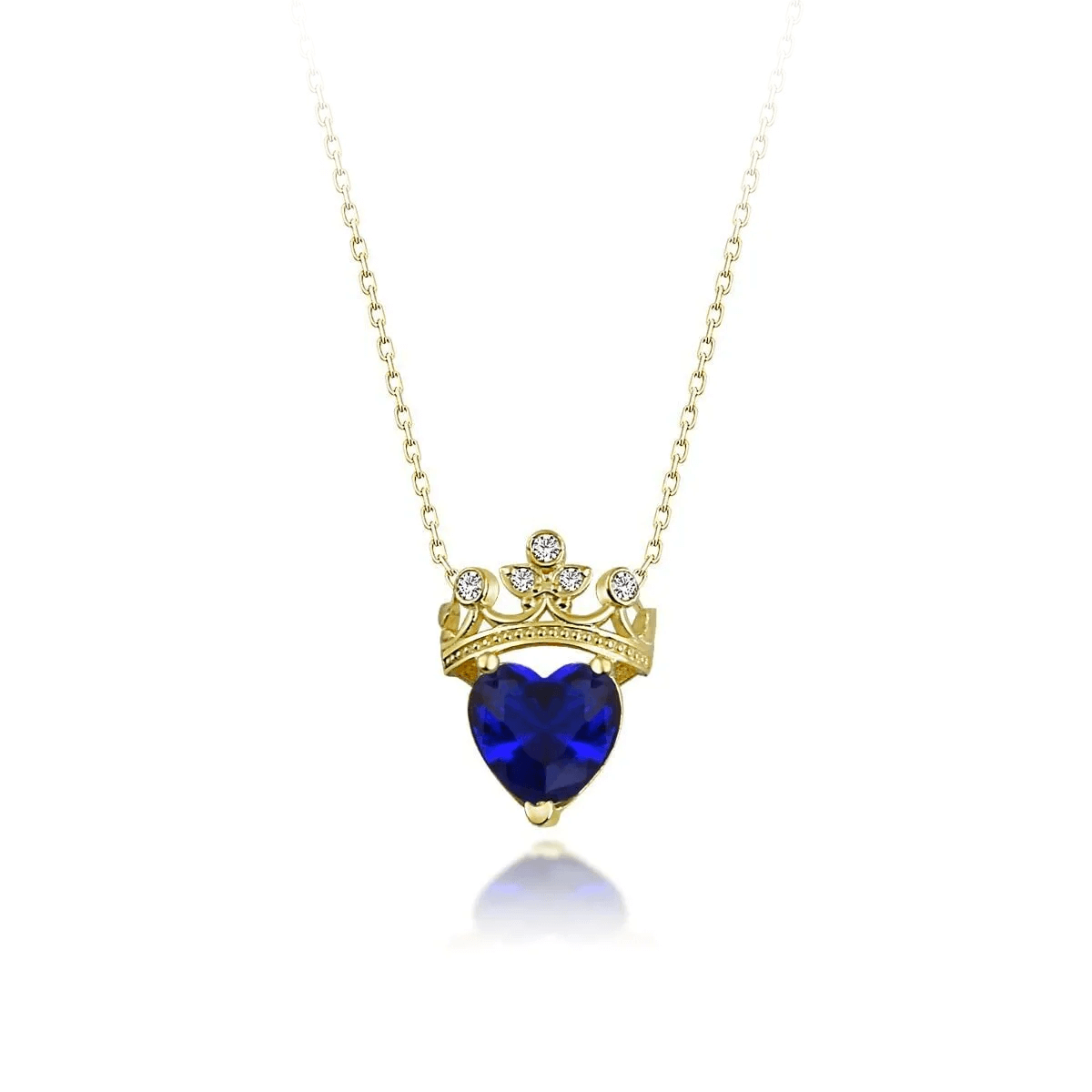 Gemstone Heart Queen Crown 925 Silver Necklace