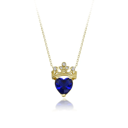 Gemstone Heart Queen Crown 925 Silver Necklace