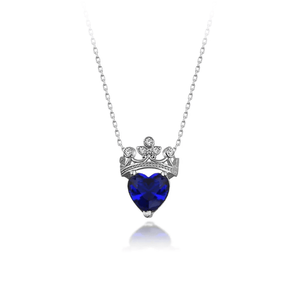 Gemstone Heart Queen Crown 925 Silver Necklace