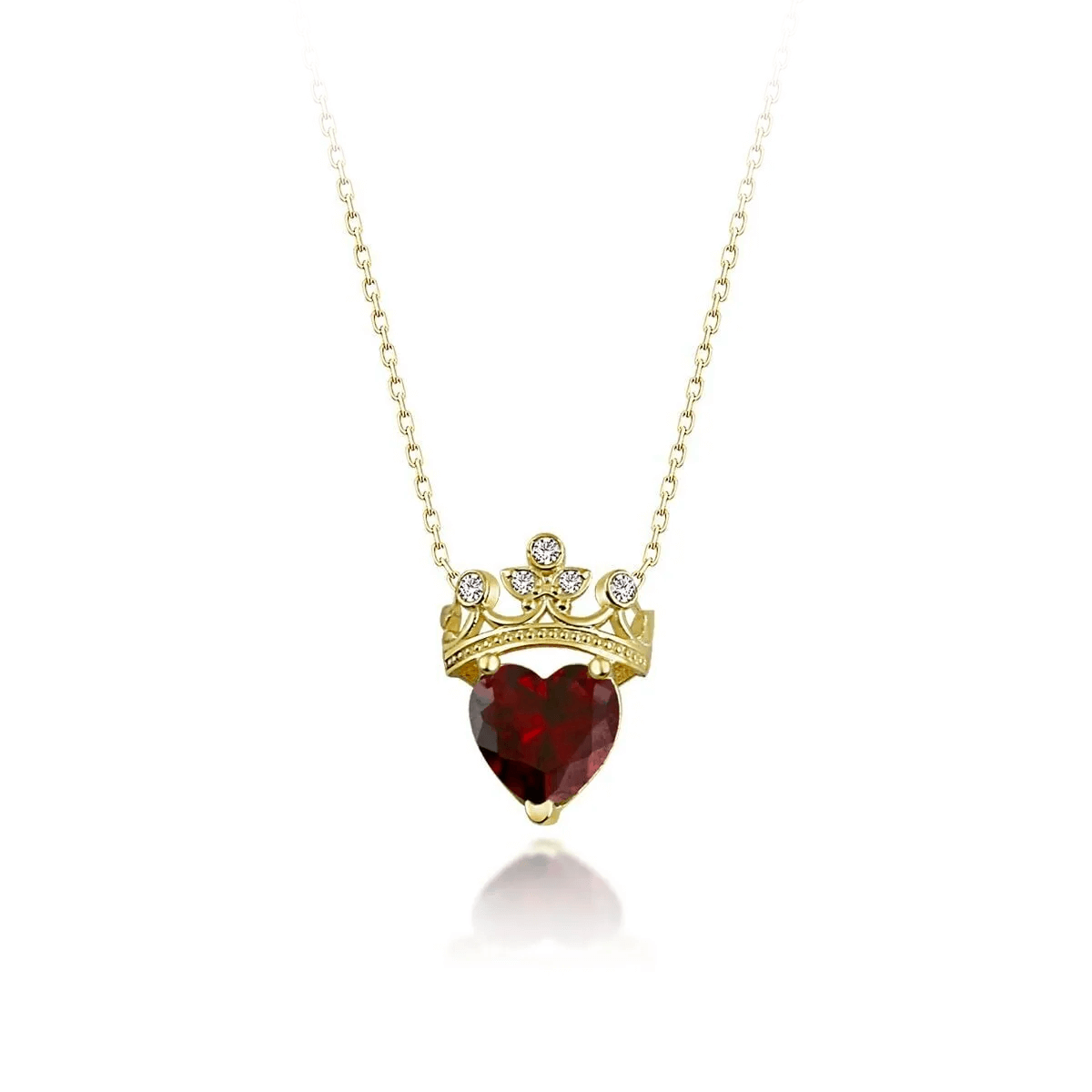 Gemstone Heart Queen Crown 925 Silver Necklace
