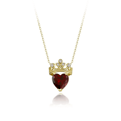 Gemstone Heart Queen Crown 925 Silver Necklace