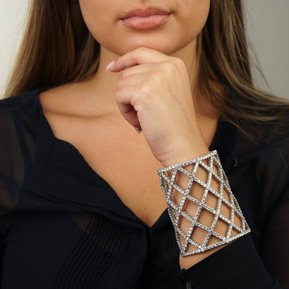 bothtucheron 64.47ct Weave Diamond 18k White Gold Cuff Bangle Bracelet