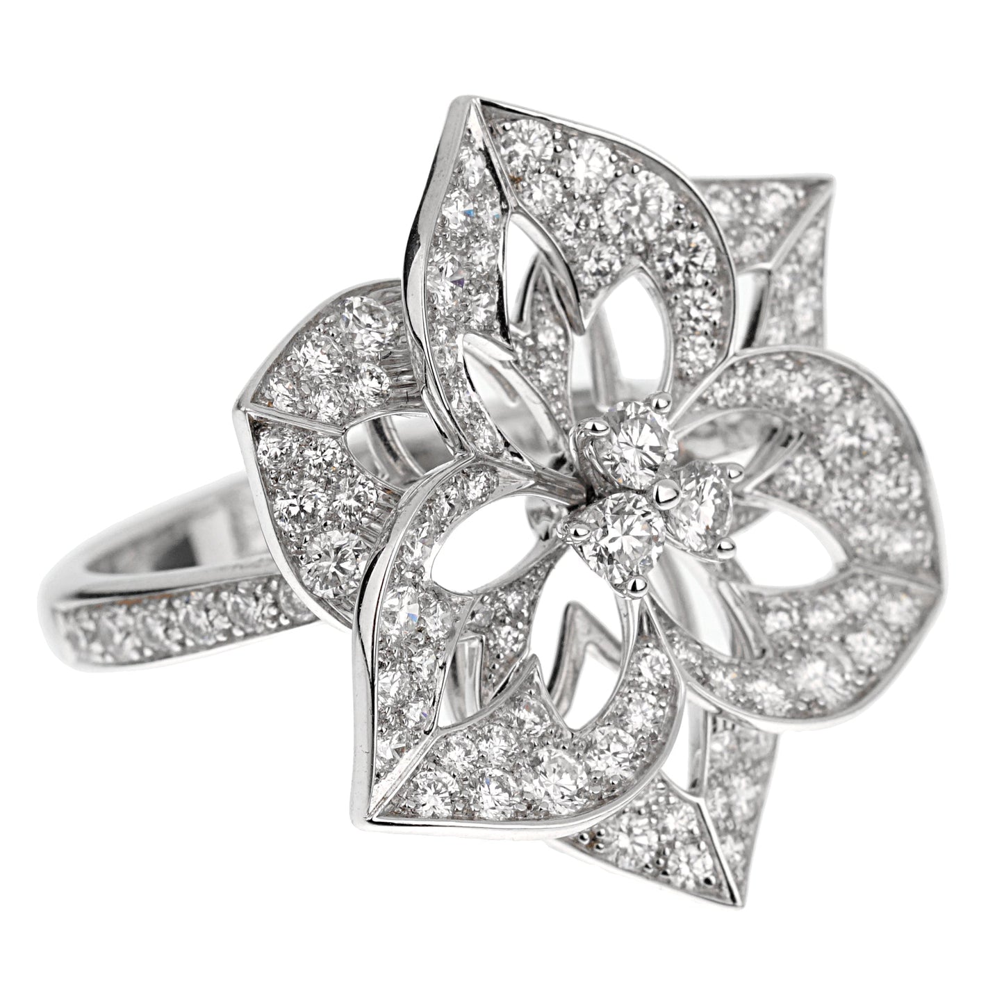 bothtucheron Large Flower Diamond 18k White Gold Cocktail Ring Sz 5 1/2