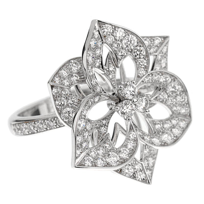 bothtucheron Large Flower Diamond 18k White Gold Cocktail Ring Sz 5 1/2