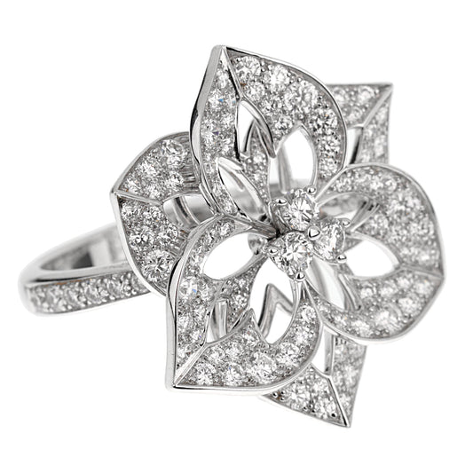 bothtucheron Large Flower Diamond 18k White Gold Cocktail Ring Sz 5 1/2