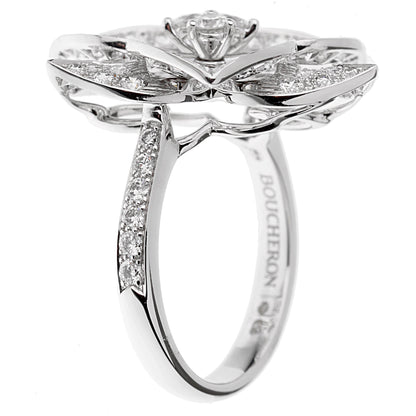 bothtucheron Large Flower Diamond 18k White Gold Cocktail Ring Sz 5 1/2
