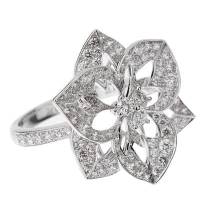 bothtucheron Large Flower Diamond 18k White Gold Cocktail Ring Sz 6 1/4