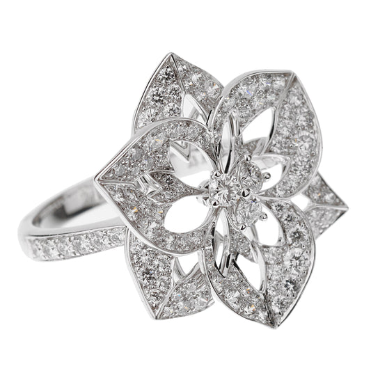 bothtucheron Large Flower Diamond 18k White Gold Cocktail Ring Sz 6 1/4