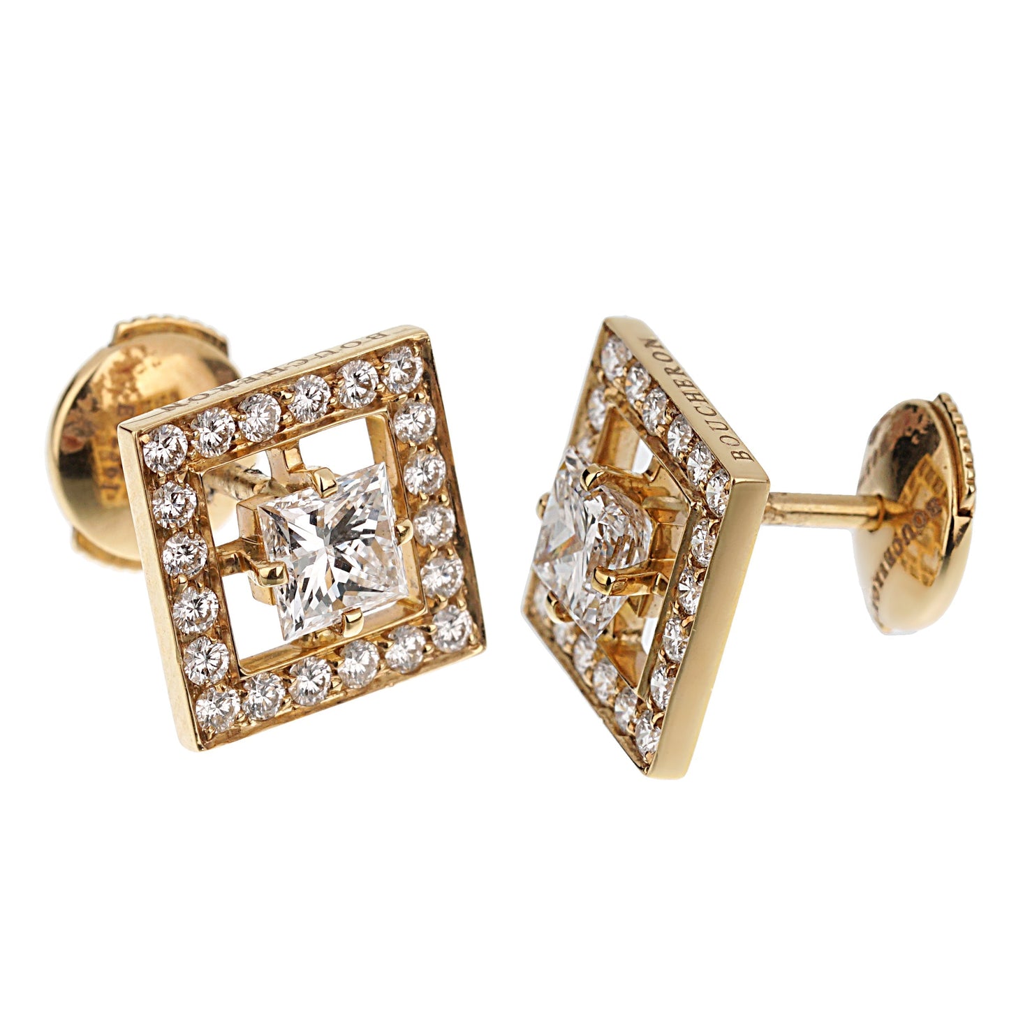 bothtucheron Princess Cut Diamond Stud 18k Yellow Gold Earrings