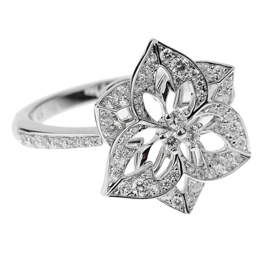 bothtucheron Small Flower Diamond 18k White Gold Cocktail Ring Sz 5 3/4
