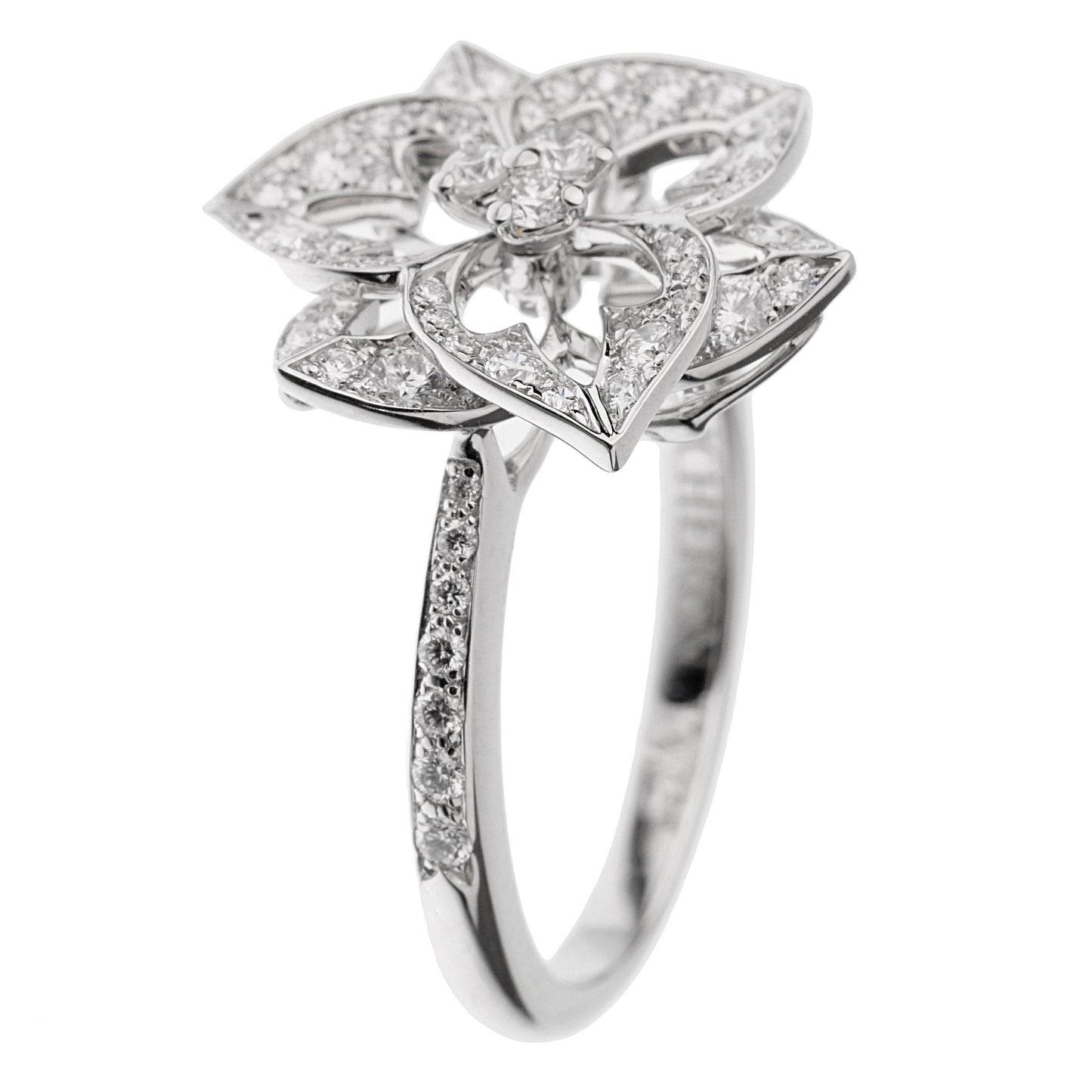 bothtucheron Small Flower Diamond 18k White Gold Cocktail Ring Sz 5 3/4