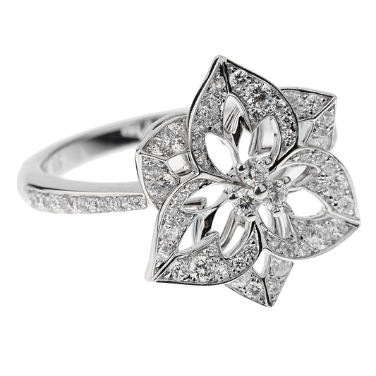 bothtucheron Small Flower Diamond 18k White Gold Cocktail Ring Sz 6 1/4