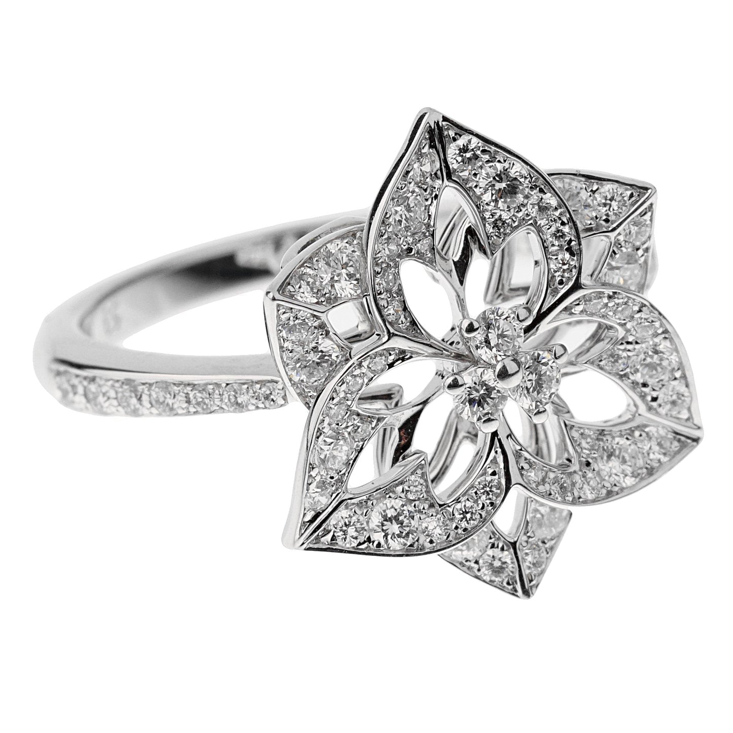 bothtucheron Small Flower Diamond 18k White Gold Cocktail Ring Sz 6 3/4