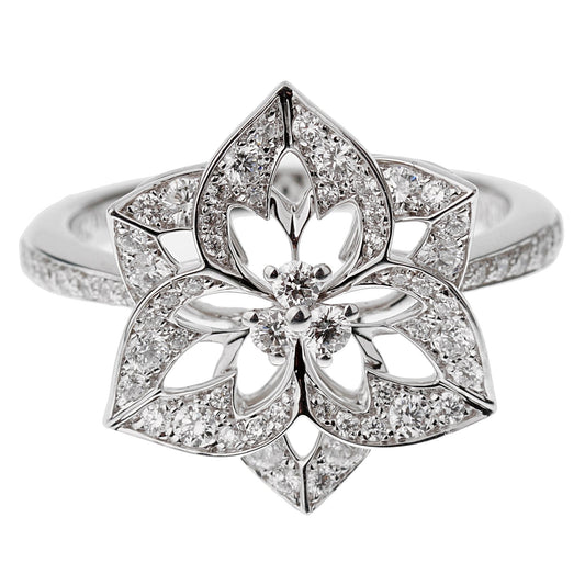 bothtucheron Small Flower Diamond 18k White Gold Cocktail Ring Sz 6 3/4