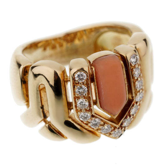 bothtucheron Vintage Coral Diamond Yellow Gold Ring Sz 4 1/2