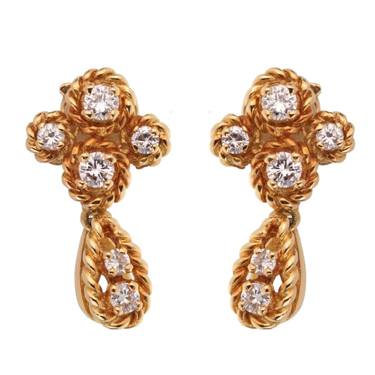 bothtucheron Vintage Diamond Yellow Gold Drop Earrings