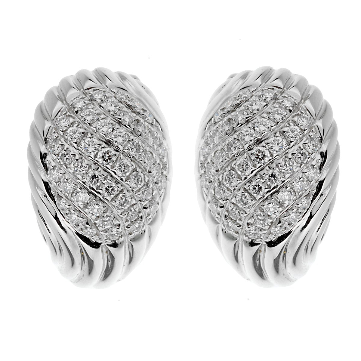 bothtucheron Vintage 18k White Gold Diamond Swirl Earrings