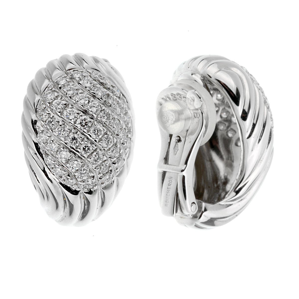 bothtucheron Vintage 18k White Gold Diamond Swirl Earrings