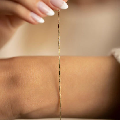 Thin Chain Bracelet Gold Vermeil Box Link Wrist Jewelry