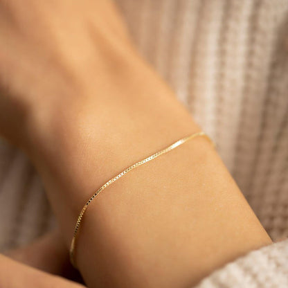 Thin Chain Bracelet Gold Vermeil Box Link Wrist Jewelry