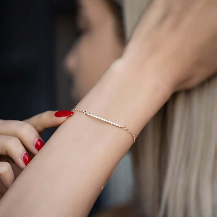 Bar Zircon Stone Rose Gold-Plated Sterling Silver Bracelet