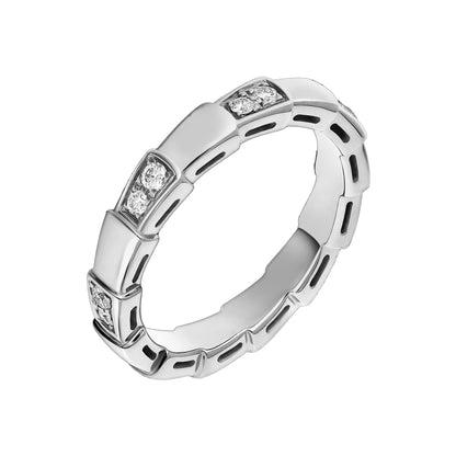 Bvlthtgari Serpenti Viper 18k White Gold Diamond Band Ring Sz 5