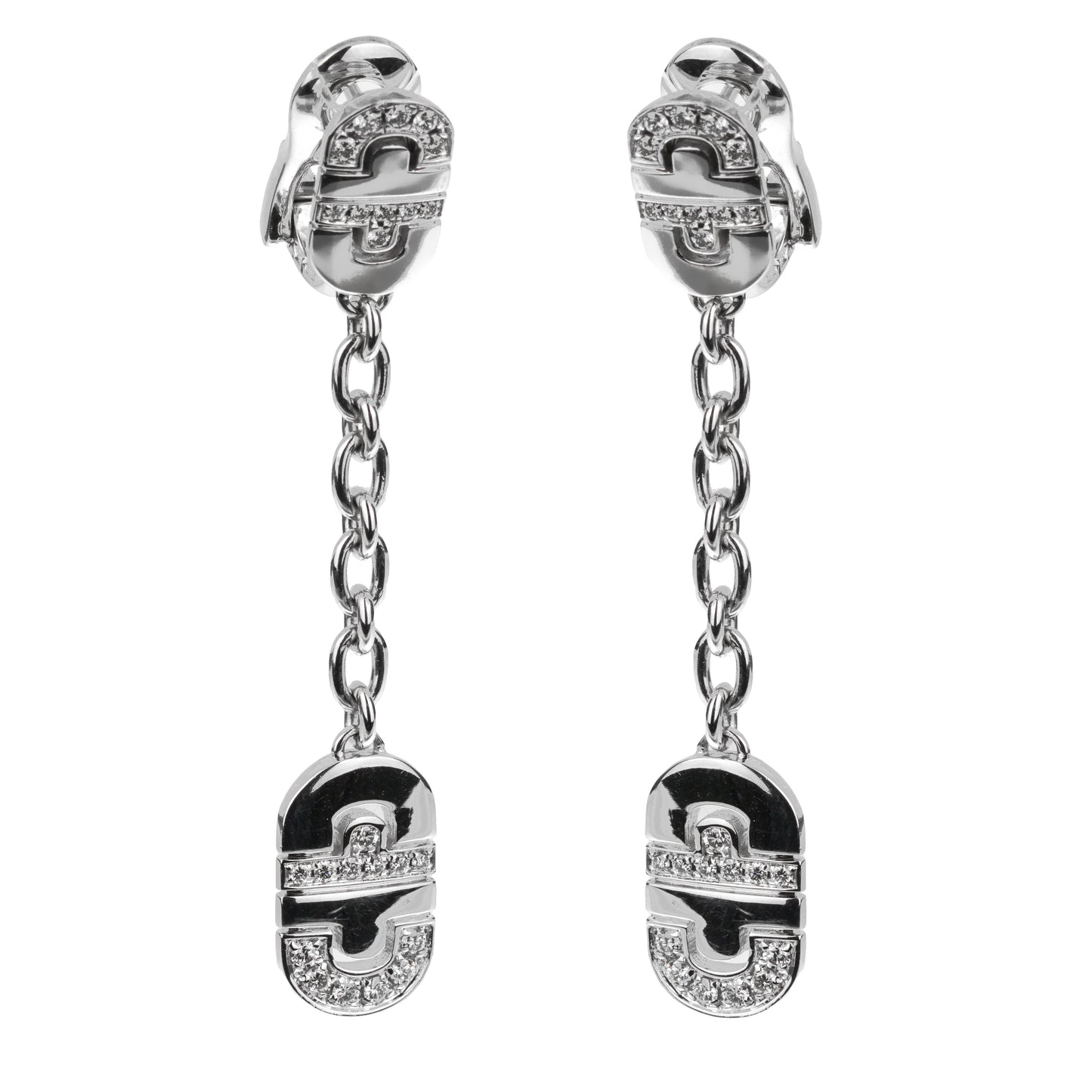 Bvlthtgari Parentesi Diamond 18k White Gold Drop Earrings