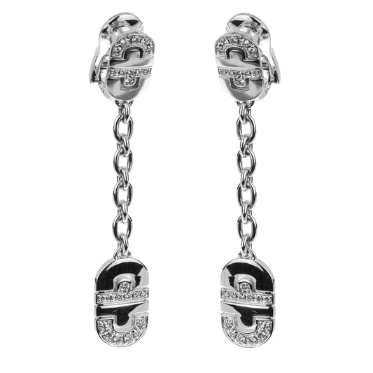 Bvlthtgari Parentesi Diamond 18k White Gold Drop Earrings
