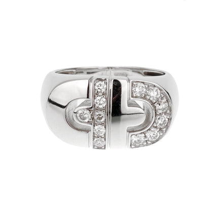 Bvlthtgari Parentesi Diamond 18k White Gold Ring Sz 4 1/2