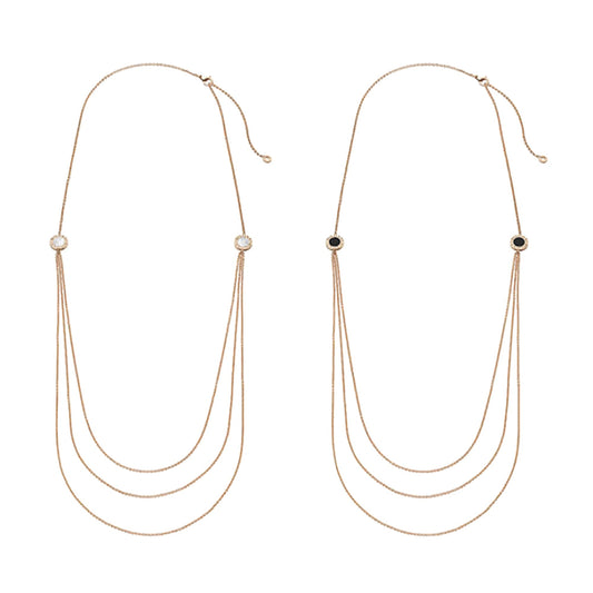 Bvlthtgari Bvlthtgari Mother of Pearl & Onyx 18k Rose Gold Sautoir Long Chain Necklace