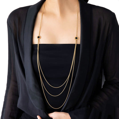 Bvlthtgari Bvlthtgari Mother of Pearl & Onyx 18k Rose Gold Sautoir Long Chain Necklace