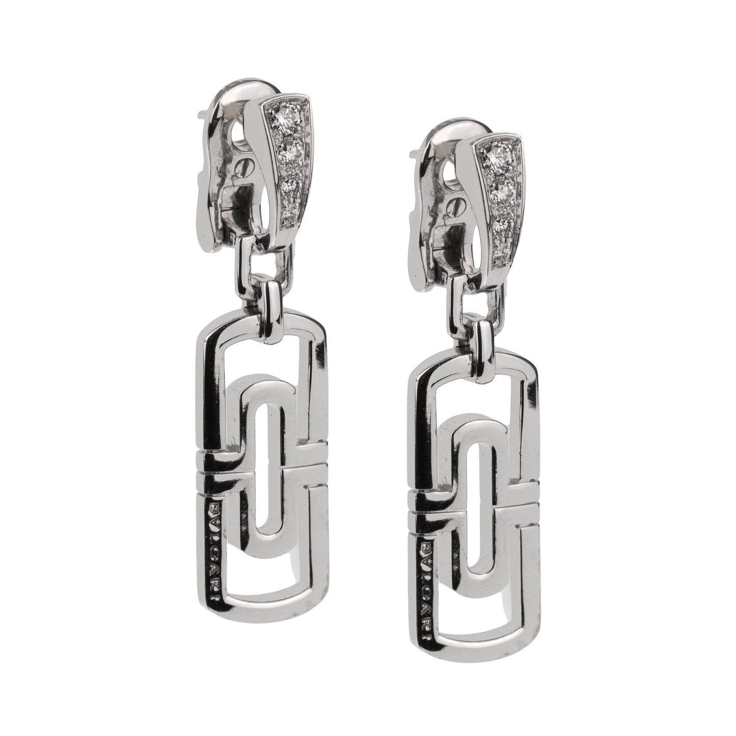 Bvlthtgari Parentesi Diamond 18k White Gold Drop Earrings