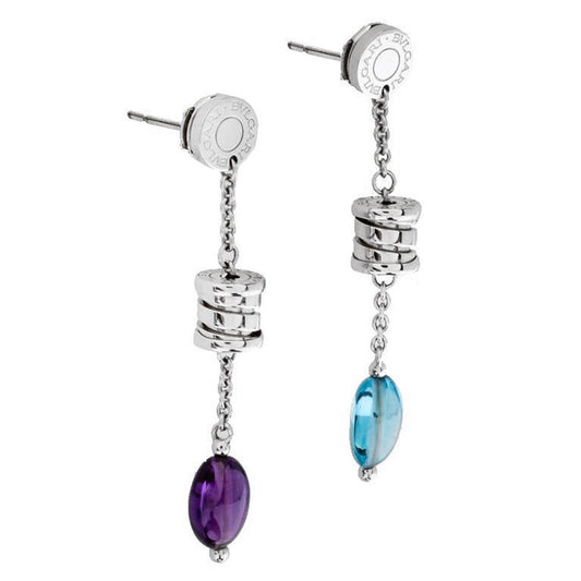 Bvlthtgari B.Zero1 Charm Blue Topaz Amethyst White Gold Earrings