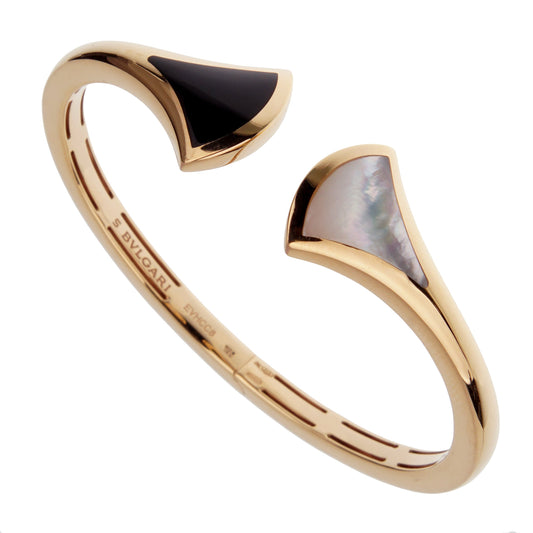 Bvlthtgari Divas Dream Onyx & Mother of Pearl 18k Rose Gold Cuff Bangle Bracelet